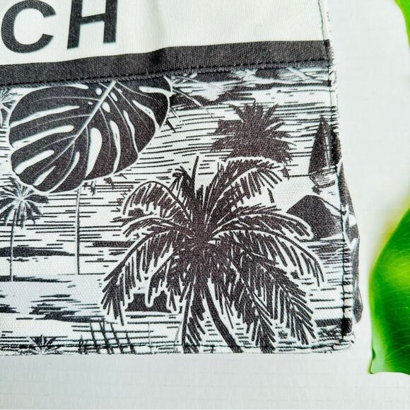 London Fog Beach Canvas Tote Bag - Black & White Tropical Palm NEW Ltd Edition - Picture 6 of 12